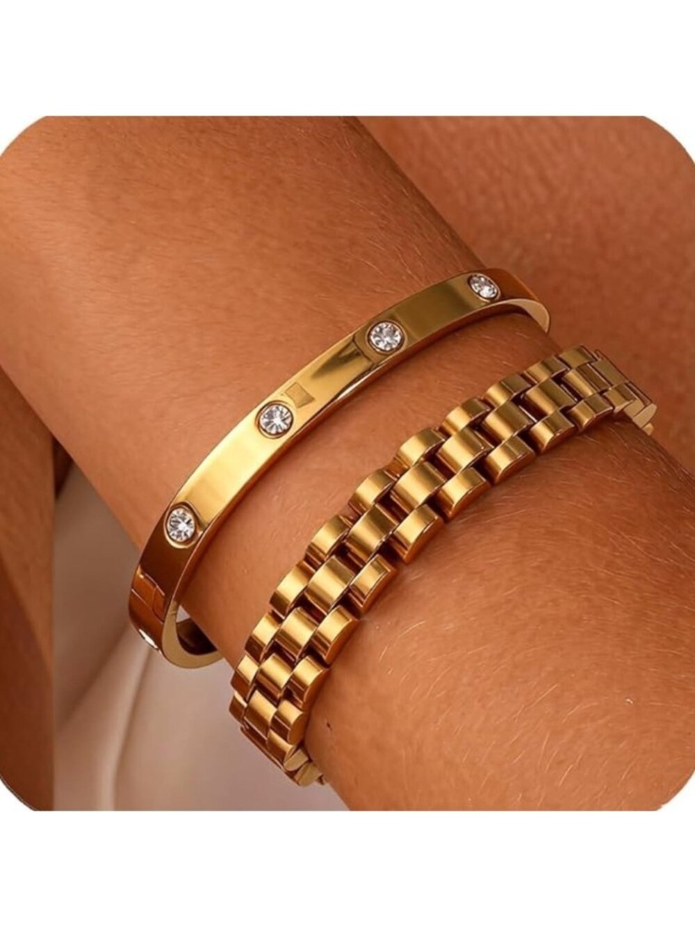 Anthropologie Gold Crystal Bracelet Duo Set